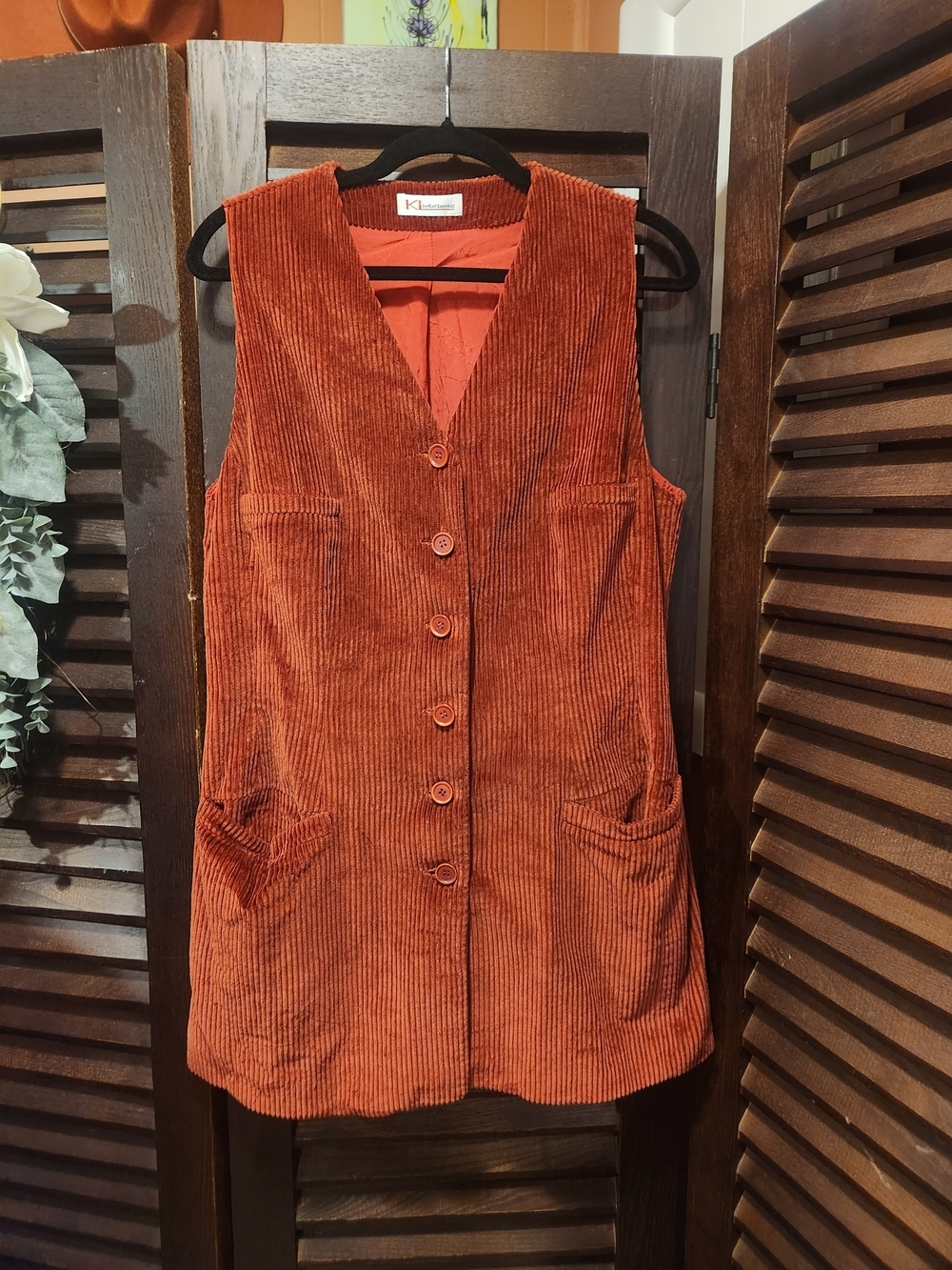 Karl Lagerfeld Rust Orange Corduroy Mini Dress Vest